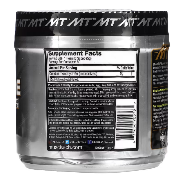 MuscleTech, Essential Series, Platinum 100% Creatine, Unflavored, 14.11 oz (400 g)
