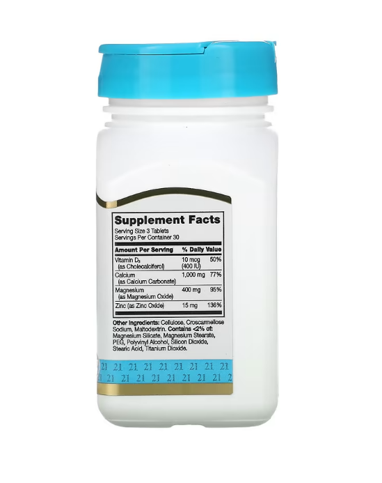 21st Century, Calcium Magnesium Zinc + D3, 90 Tablets