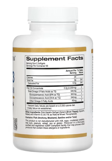 California Gold Nutrition, Omega-3 Premium Fish Oil, 100 Fish Gelatin Softgels