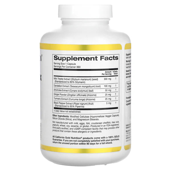 California Gold Nutrition, Silymarin Complex, Milk Thistle Extract Plus Dandelion, Artichoke, Curcumin C3 Complex, Ginger, and BioPerine, 120 Veggie Capsules