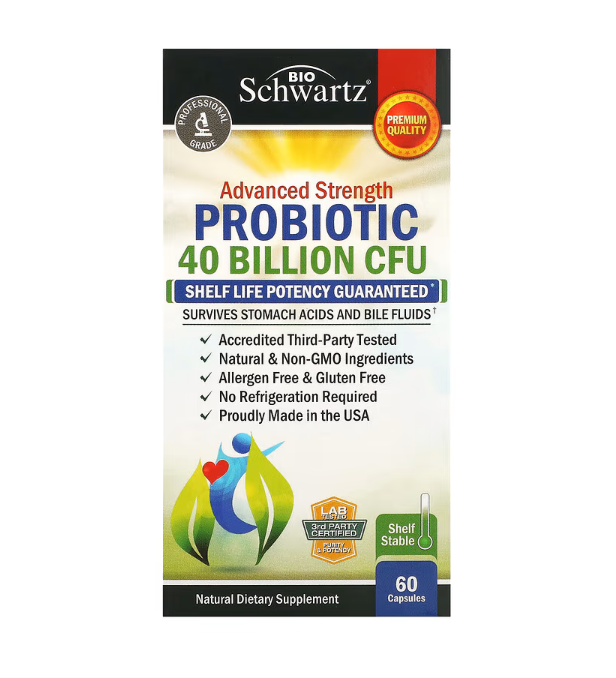 BioSchwartz, Advanced Strength Probiotic, 40 Billion CFU, 60 Capsules (20 Billion CFU per Capsule)