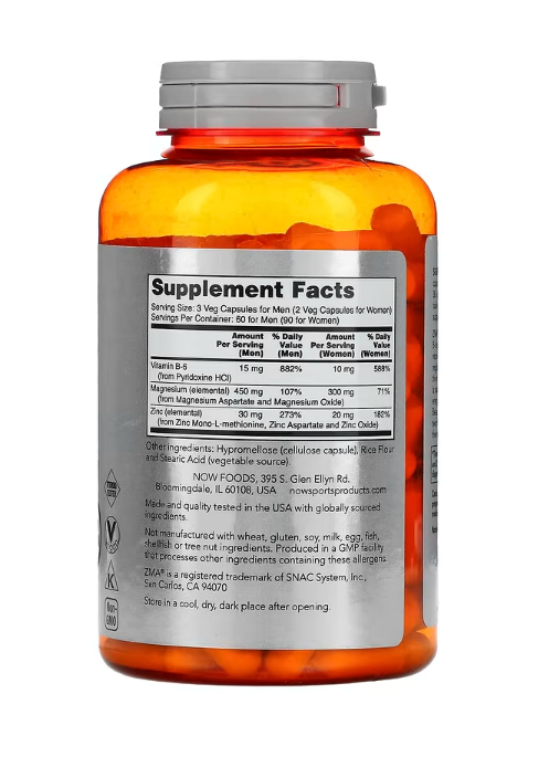 NOW Foods, Sports, ZMA, Sports Recovery, 180 Veg Capsules