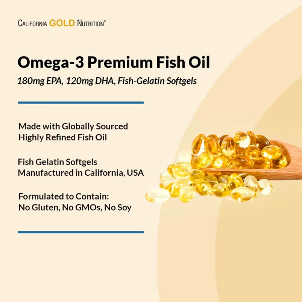 California Gold Nutrition, Omega-3 Premium Fish Oil, 100 Fish Gelatin Softgels